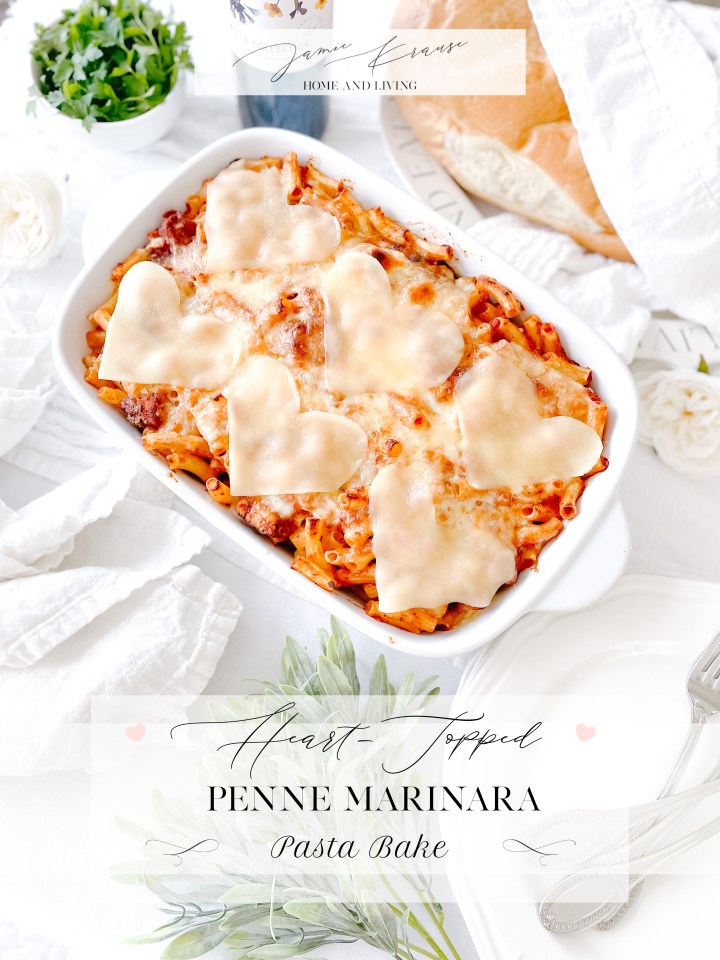 HEART-TOPPED PENNE MARINARA PASTA&nbsp;BAKE